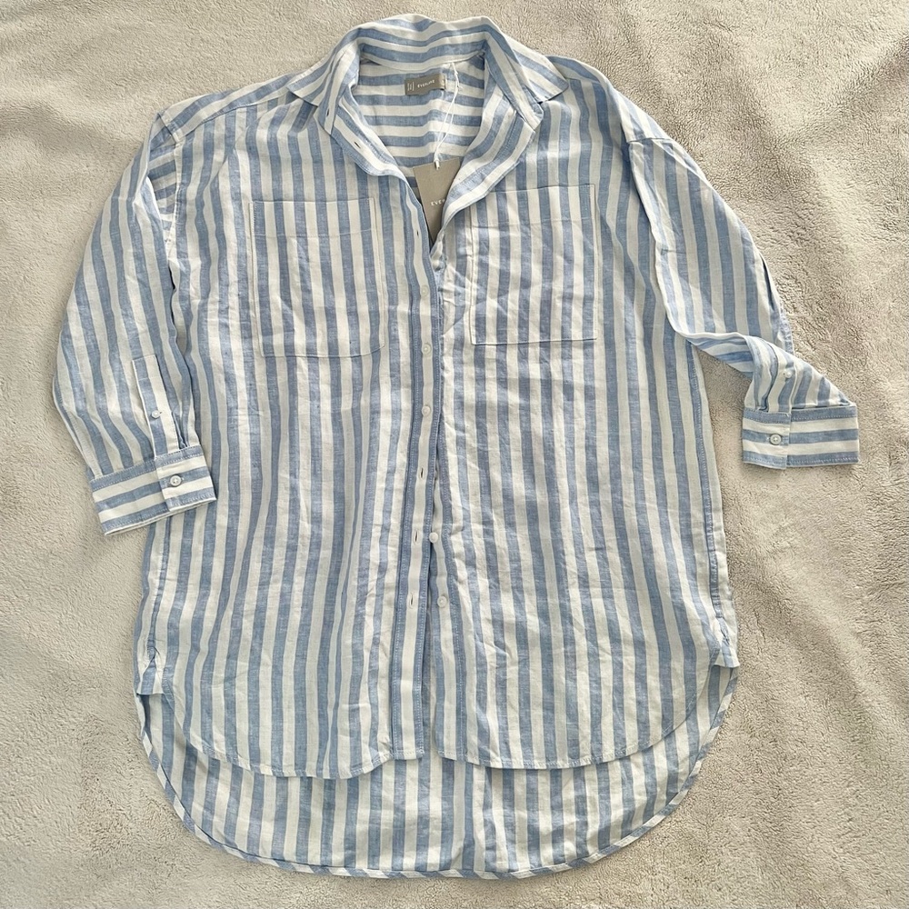 Everlane - Button Up Striped Linen Shirt Dress